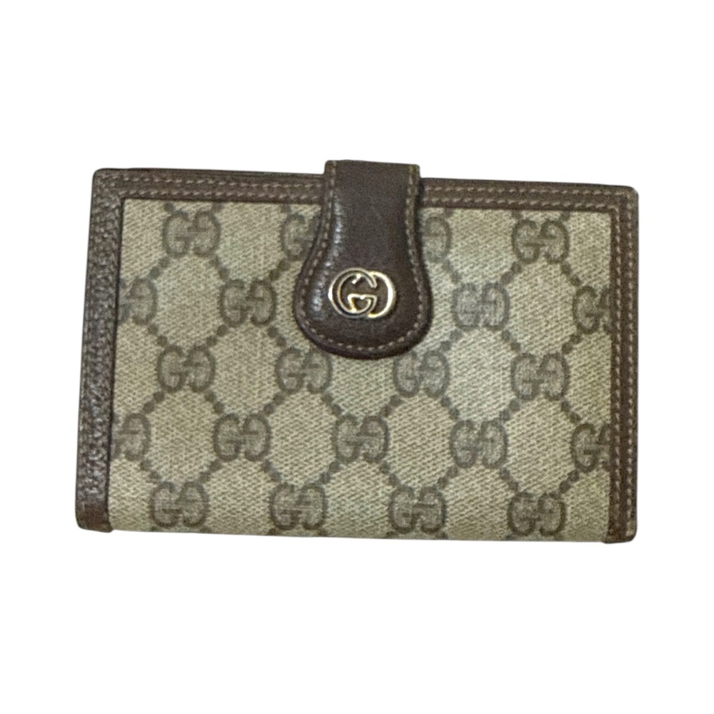 Gucci Vintage Beige and Brown GG Canvas Wallet Authentic